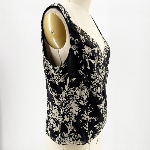 ADRIANNA PAPELL Silk Beaded Floral Black Tank Top 12 - Picture 3 of 8